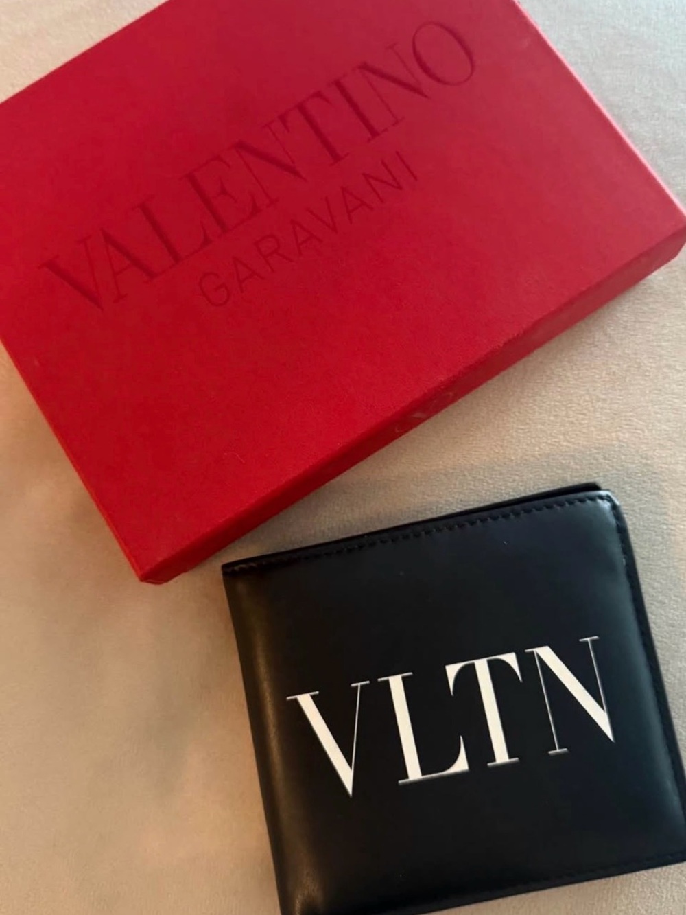 Valentino VLTN Black Leather Card Wallet with White Logo